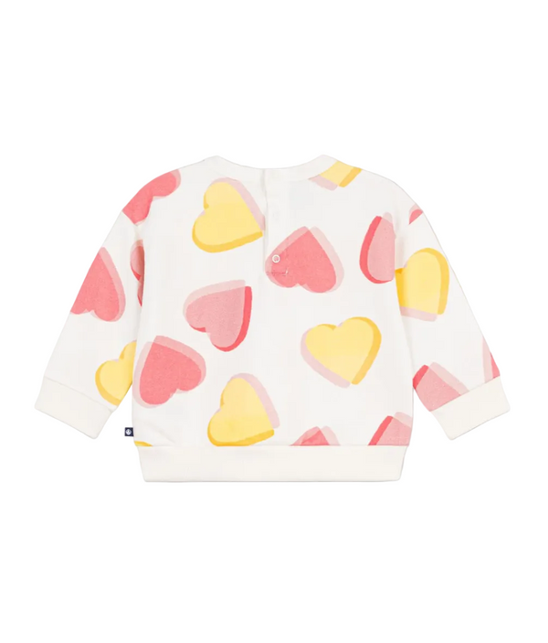 Baby White With Yellow and Pink Hearts Crewneck