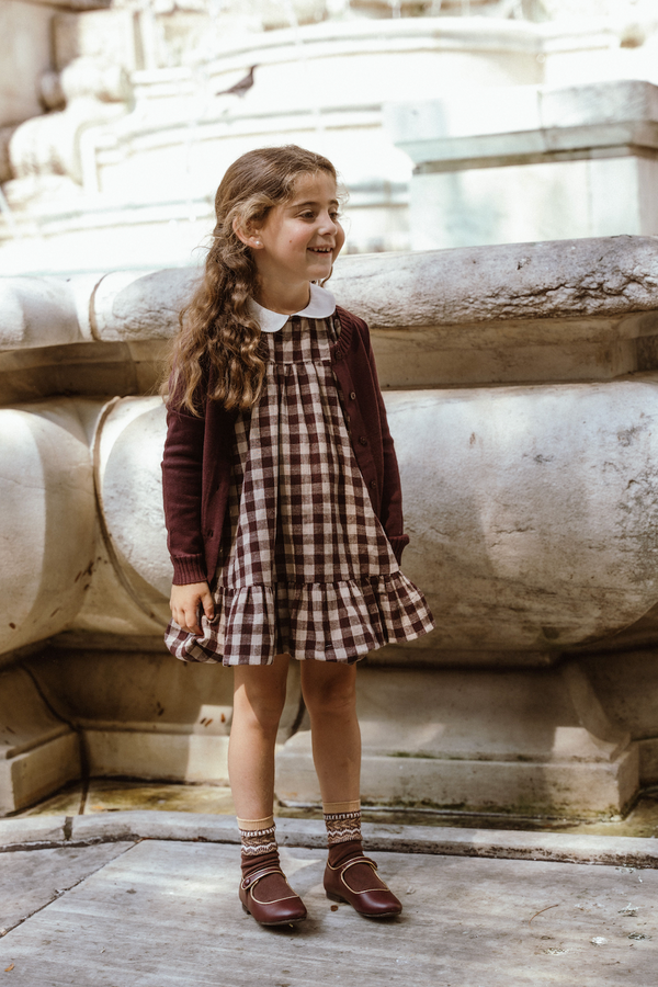 Burgundy Plaid Peter Pan Collar Dress
