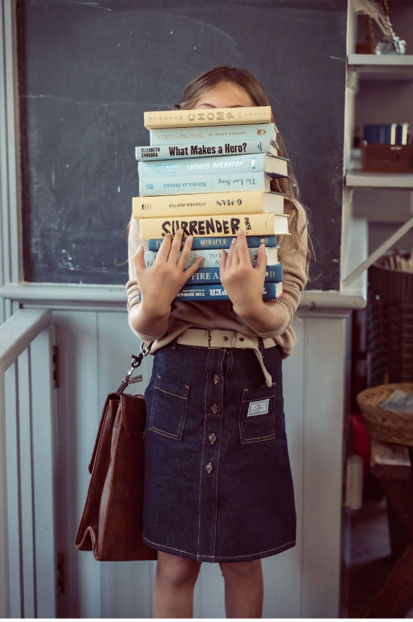 Blue Denim Belted Skirt