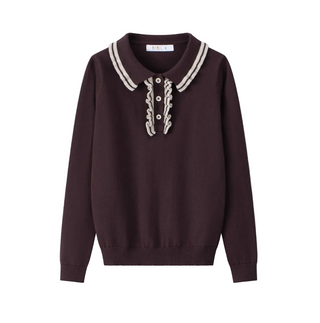 Burgundy Ruffle Collar Sweater