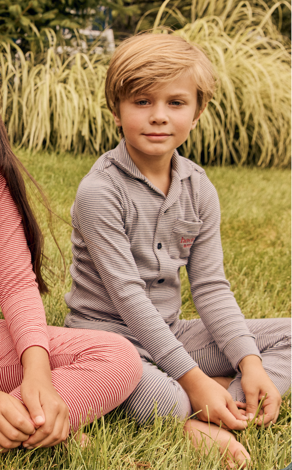 Ivory and Blue Striped Pajama Set