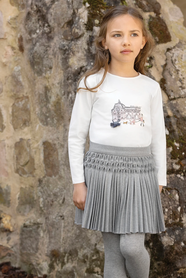 Grey Pleated Smocked Skirt