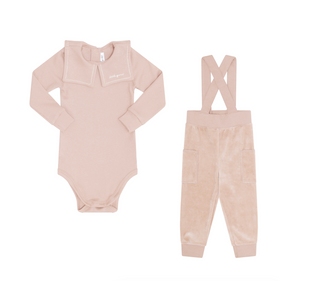 Pink Velour Onesie and Overall Set