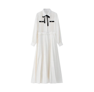 Teen Cream Bow Tie Pleated Maxi Dress