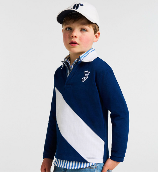 Blue and White Vestiaire Long Sleeve Polo