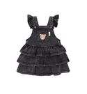 Black Denim Frill Pinafore Dress