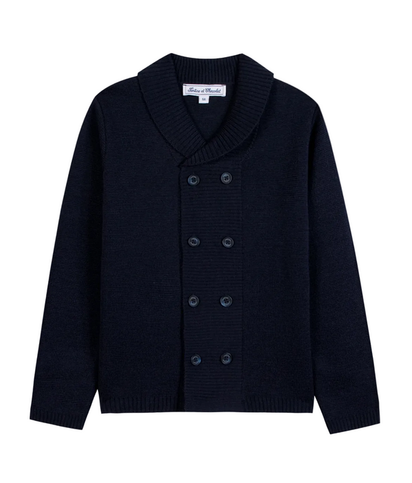Boys Navy Knit Double Breasted Cardigan