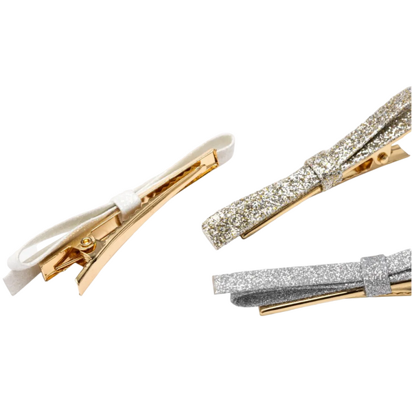 Gold and Silver Bienvenue Bow Hair Clips
