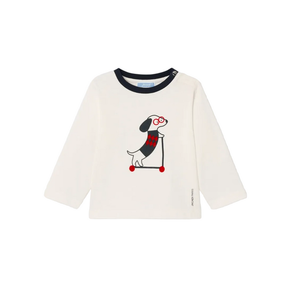 White Libellule Dog On Scooter Tee