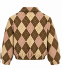 Pink and Brown Argyle Print Corduroy Jacket