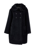 Black Textured Wool Rosette Coat