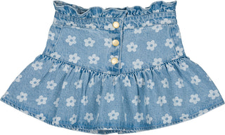 Light Blue Pipeau Denim Flower Long Length Skirt