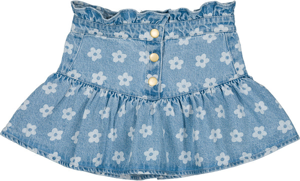 Light Blue Pipeau Denim Flower Long Length Skirt