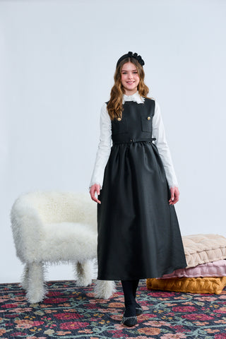 Black with Gold Button Belted Waist Jumper