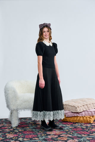 Black with White Lace Trim Overlay Skirt