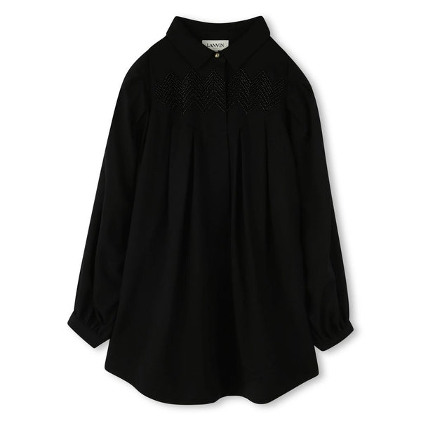 Black Chevron Collared Flowy Dress