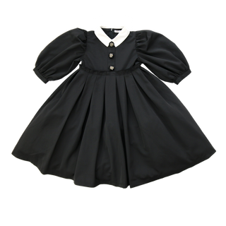 Black Quarter Puff Sleeve Tafetta Dress