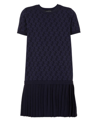 Navy EA Print Pleated Dress