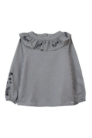 Navy Check Embroidered Blouse