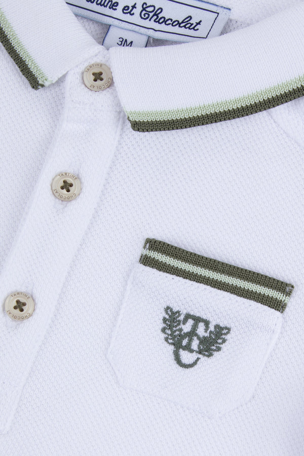 TAR White Pique Baby Polo with Laurel Green Trim