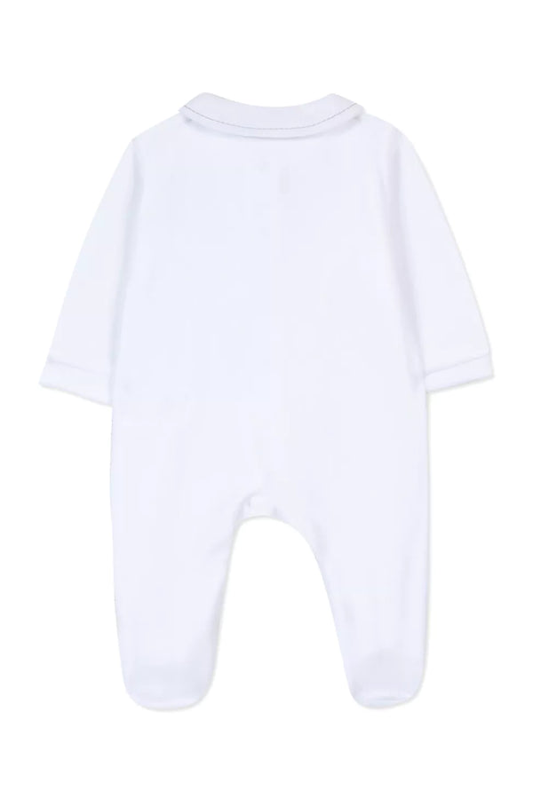 TAR White Velour Footie with Grey Stitching and Pleats