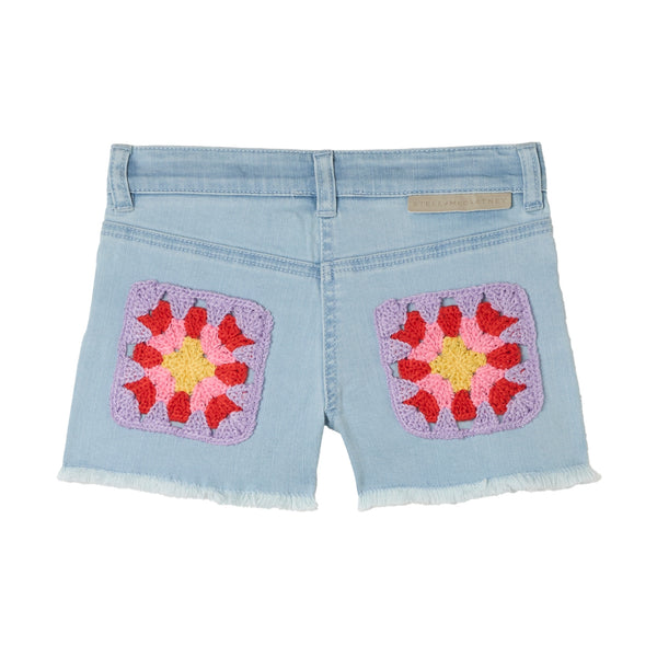 Blue Denim Embroidered Detail Short