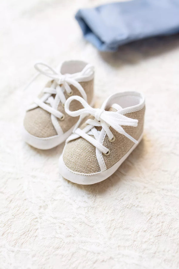 TAR Beige Linen Baby Crib Shoes