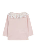 Pale Pink Lace Collar Ribbed Baby Sweater