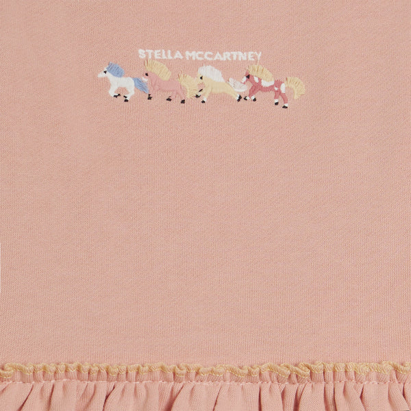 Baby Light Pink Horse Embroidered Fleece Dress