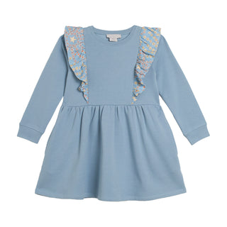 Blue With Star Print Ruffles Fleece Dress