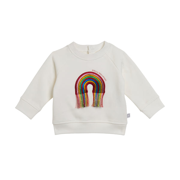 Baby White Rainbow Fringe Crewneck