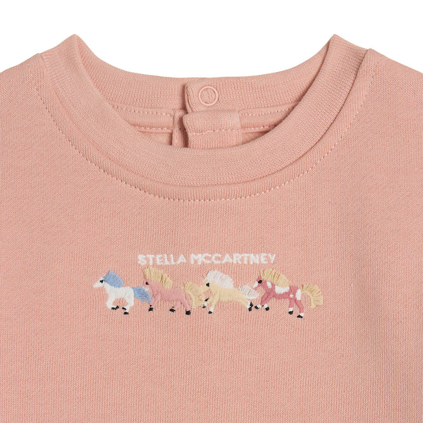 Baby Light Pink Horse Embroidered Ruffle Crewneck