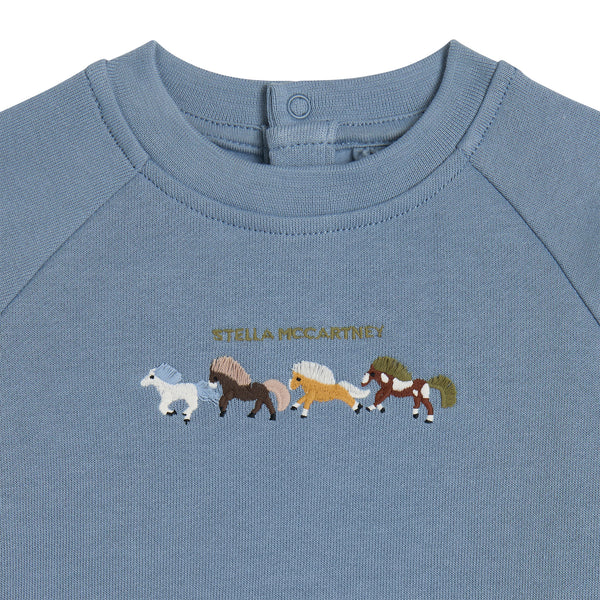Baby Blue Horse Embroidered Crewneck