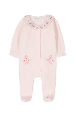 Pale Pink Embroidered Collar Baby Footie