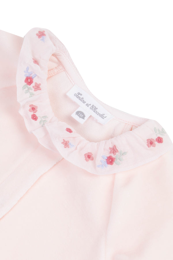 Pale Pink Embroidered Collar Baby Footie