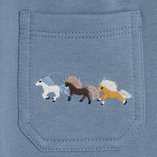 Baby Blue Horse Embroidered Sweatpants