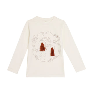 White Horse with Fringes Graphic Long Sleeve Tee