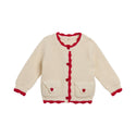 Baby Ivory with Red Scallop Knit Cardigan