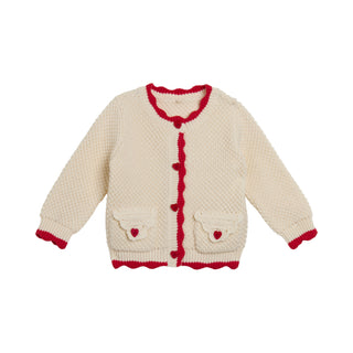 Baby Ivory with Red Scallop Knit Cardigan