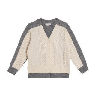 Cream and Grey Colorblock Cableknit Cardigan