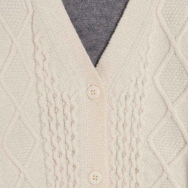 Cream and Grey Colorblock Cableknit Cardigan
