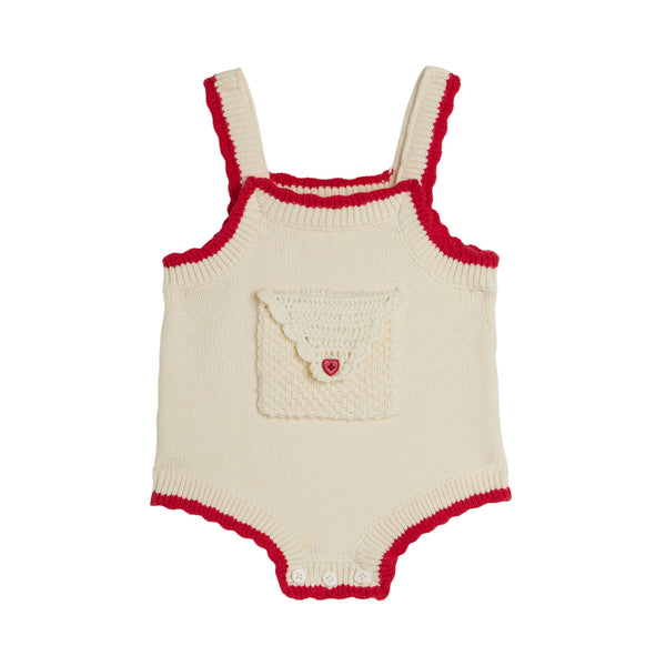 Baby Cream Heart Pocket Knit Romper