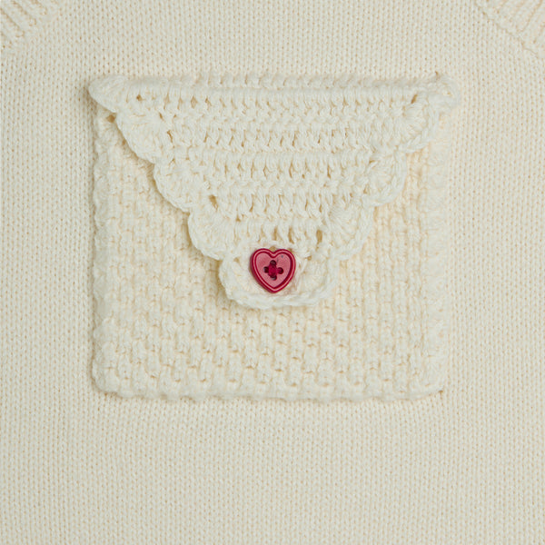 Baby Cream Heart Pocket Knit Romper