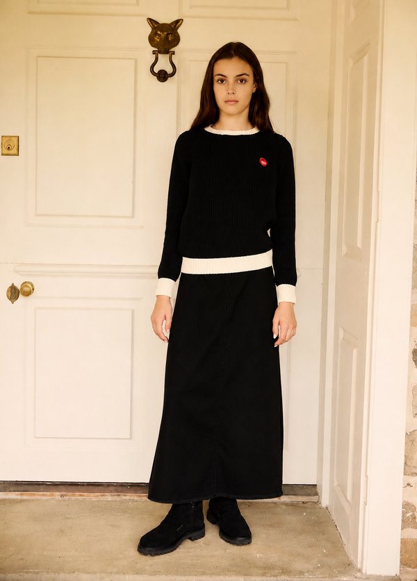Teen Black Knit Heart Lock Sweater