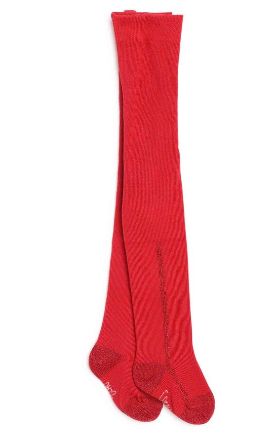 Dark Red Ribbed Sparkle Detail Tights | The Red Balloon