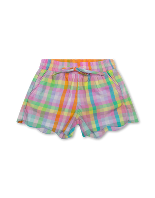 Prism Pink Pomme Scalloped Hem Plaid Shorts