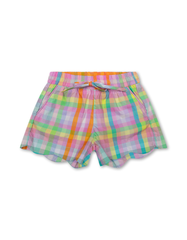 Prism Pink Pomme Scalloped Hem Plaid Shorts