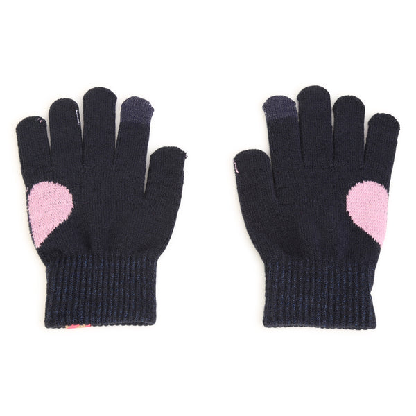 Navy Heart Detailed Knit Gloves