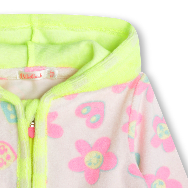 Light Pink Baby Terry Zip Hoodie with Flowers