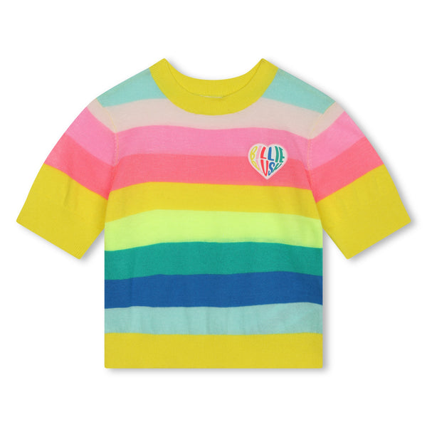 Multicolor Short Sleeve Knit Striped Sweater